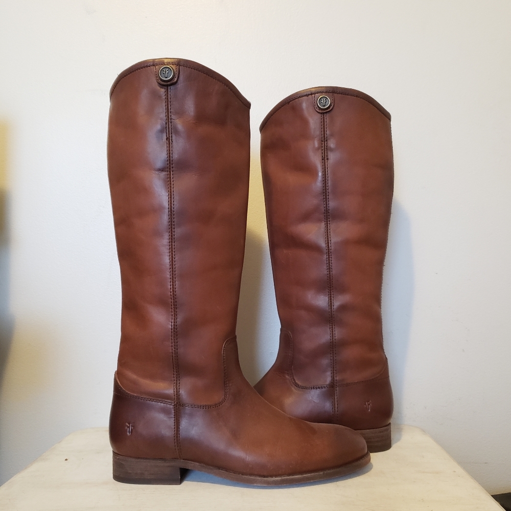 Frye 7.5 melissa button 2 cognac leather tall boot